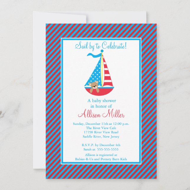 Invitación Moderno barco náutico Baby Shower (Anverso)