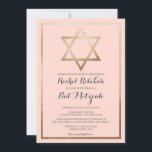 Invitación Moderno Bat Mitzvah con estrella de oro rosado sim<br><div class="desc">Esta moderna y elegante invitación a imitar murciélago es perfecta para el día especial de su hijo. Presenta un falso Relieve metalizado de oro Estrella de David y bordea sobre un simple fondo rosa rubor con una tipografía cursiva ornamentada. Es moda, bonito, minimalista y regal. ***NOTA DE DISEÑO IMPORTANTE: Para...</div>