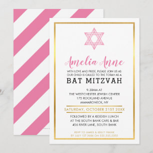 Invitación MODERNO BAT MITZVAH INVITA estrella jewish rosa do
