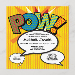 Invitación Moderno Bautizo Foto de Libro Cómic Divertido