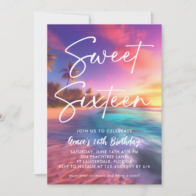 Invitación Moderno Beach Sunset Sweet 16 (Anverso)