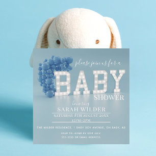 Invitación Moderno Bebé Bebé Arch Blue Balloon Shower