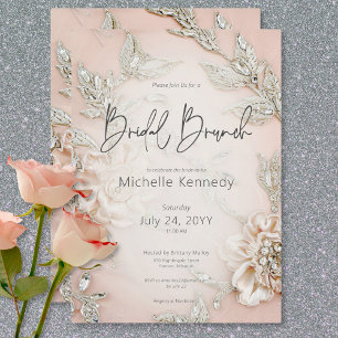 Invitación Moderno Bebroidery de satén rosado y Brunch de nov