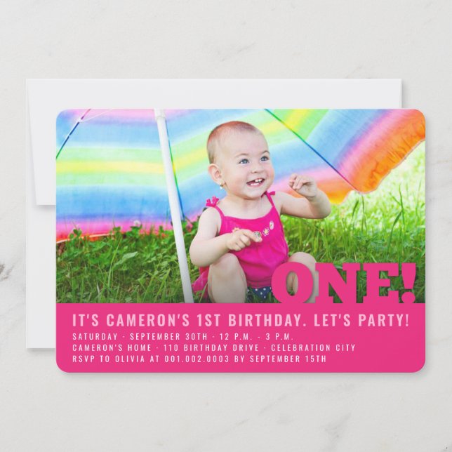 Invitación Moderno Big ONE Baby Girl Primera fiesta de cumple (Anverso)