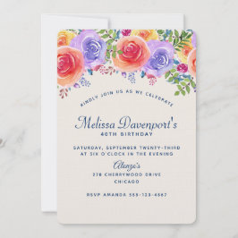 Invitación Moderno Birthday Watercolor Floral Bouquet