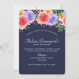 Invitación Moderno Birthday Watercolor Floral Bouquet en la A