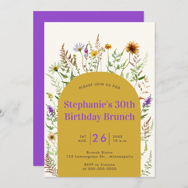 Invitación Moderno Bistro Flor silvestre Boho Frame 30 cumple (Anverso / Reverso)