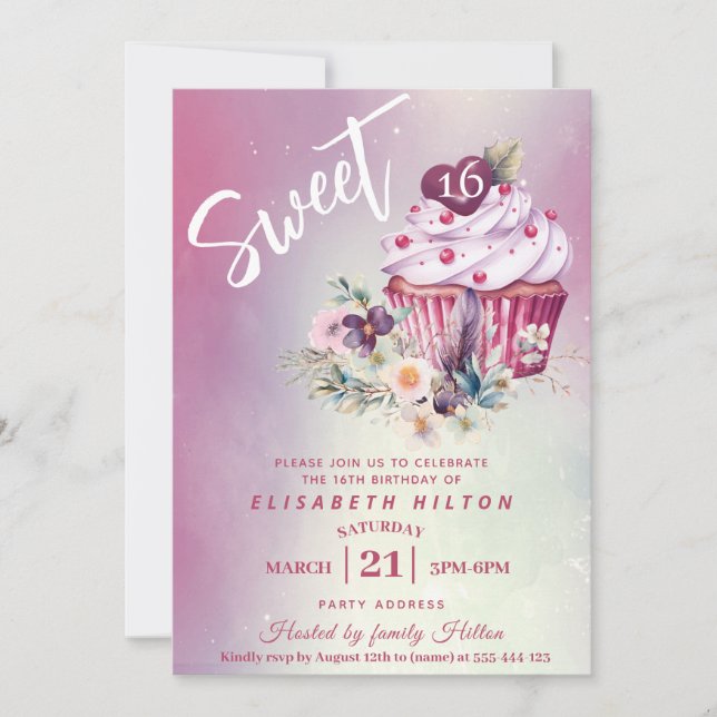 Invitación Moderno bizcocho giratorio acuarela boho floral (Anverso)