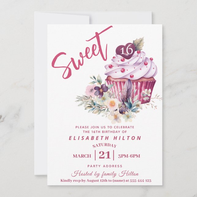 Invitación Moderno bizcocho giratorio acuarela boho floral (Anverso)