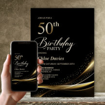 Moderno Black and Gold 50th Birthday Party
