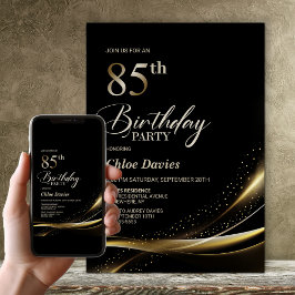 Invitación Moderno Black and Gold 85th Birthday Party