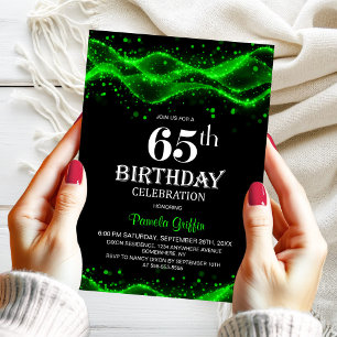 Invitación Moderno Black and Green 65th Birthday Party