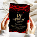 Invitación Moderno Black and Red 18th Birthday Party<br><div class="desc">Invite a sus amigos y seres queridos a cumplir 18 años con esta moderna invitación de cumpleaños en negro y rojo. El área de texto de personalizable de esta plantilla de invitación le permite incluir sin esfuerzo todos los detalles necesarios para su celebración especial de cumpleaños, incluyendo la fecha, hora,...</div>