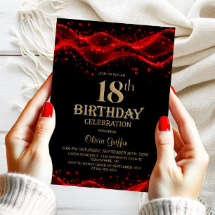 Invitación Moderno Black and Red 18th Birthday Party