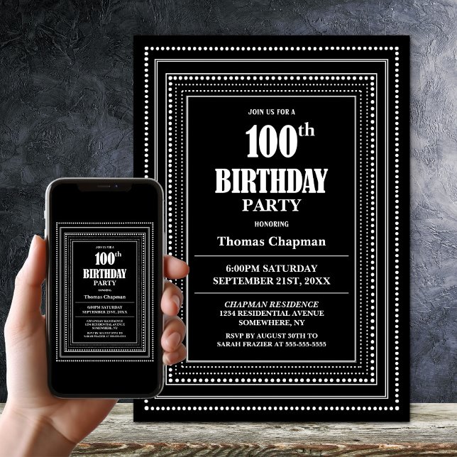 Invitación Moderno Black and White Border 100° Partido de Cum (Subido por el creador)