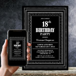 Invitación Moderno Black and White Border 18th Birthday Party<br><div class="desc">Invite a sus amigos y seres queridos a su 18 cumpleaños con esta moderna fiesta de cumpleaños fronteriza en blanco y negro. El área de texto de personalizable de esta plantilla de invitación le permite incluir sin esfuerzo todos los detalles necesarios para su celebración especial de cumpleaños, incluyendo la fecha,...</div>