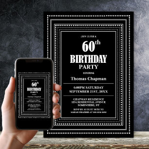 Invitación Moderno Black and White Border 60 cumpleaños