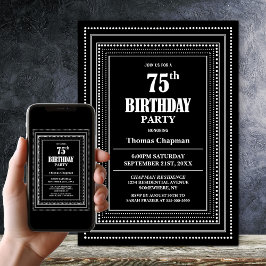 Invitación Moderno Black and White Border 75th Birthday Party