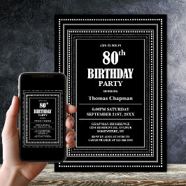 Invitación Moderno Black and White Border 80 cumpleaños