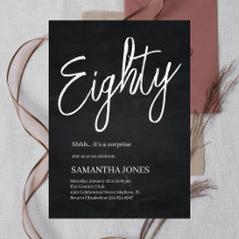 Moderno Black and White Ochenta 80 cumpleaños