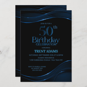 Invitación Moderno Black Blue 50 cumpleaños