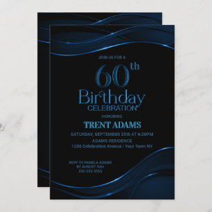 Invitación Moderno Black Blue 60 cumpleaños