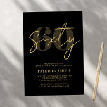 Invitación Moderno Black Elegant 60 cumpleaños<br><div class="desc">Elegante negro moderno Invitación a los 60 años. Presenta caligrafía de escritura minimalista y tipografía audaz.</div>
