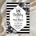 Invitación Moderno Black Floral Striped 18th Birthday Party<br><div class="desc">Invite a sus amigos y seres queridos con esta moderna invitación floral a la fiesta de cumpleaños número 18. El área de texto de personalizable de esta plantilla de invitación le permite incluir sin esfuerzo todos los detalles necesarios para su celebración especial de cumpleaños, incluyendo la fecha, hora, lugar e...</div>