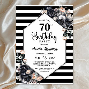 Invitación Moderno Black Floral Striped 70 cumpleaños