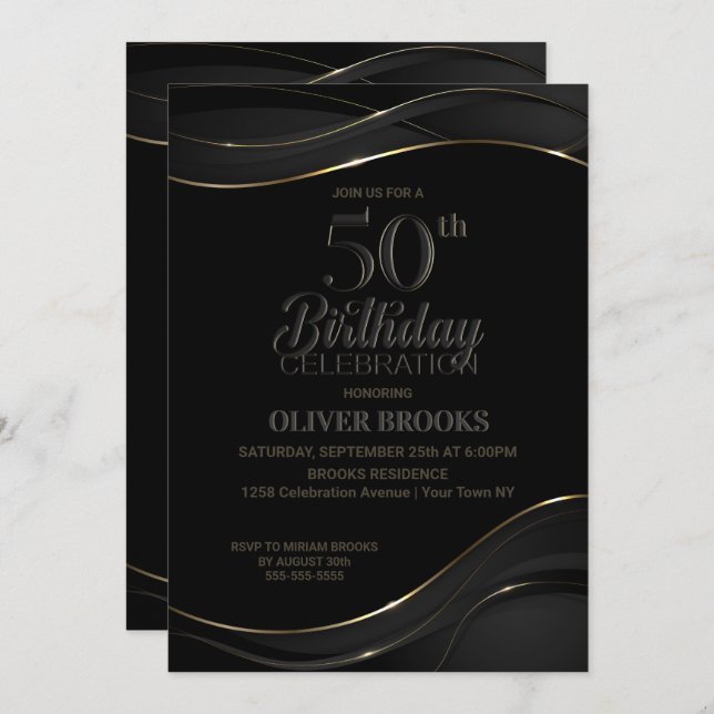 Invitación Moderno Black Gold 500 cumpleaños (Anverso / Reverso)