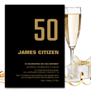 Invitación Moderno Black Gold 500 cumpleaños