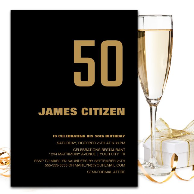 Invitación Moderno Black Gold 500 cumpleaños (Subido por el creador)