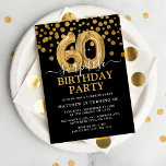 Invitación Moderno Black & Gold 60.ª Sorpresa Fiesta de Cumpl<br><div class="desc">Moderna invitación de fiesta de cumpleaños sorpresa en negro y oro para alguien que cumple 60 años. Con un fondo negro,  purpurina de oro falso confetti,  globos de cumpleaños 60 dorados y una elegante plantilla de cumpleaños que es fácil de personalizar.</div>
