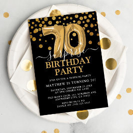 Invitación Moderno Black & Gold 70 Surprise Birthday Party