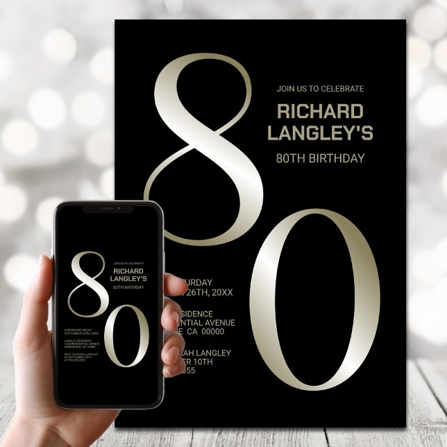 Invitación Moderno Black Gold 80 cumpleaños (Subido por el creador)