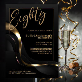 Invitación Moderno Black Gold 80 cumpleaños