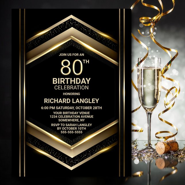 Invitación Moderno Black Gold 80 cumpleaños (Subido por el creador)