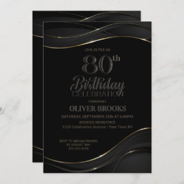 Invitación Moderno Black Gold 80 cumpleaños