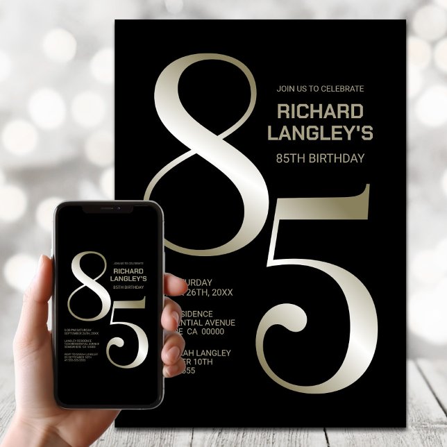 Invitación Moderno Black Gold 85th Birthday Party (Subido por el creador)