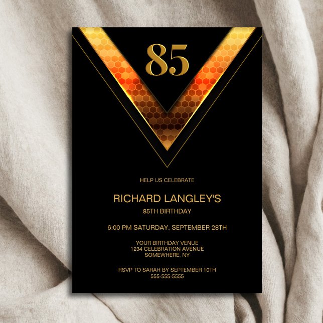 Invitación Moderno Black Gold 85th Birthday Party (Subido por el creador)