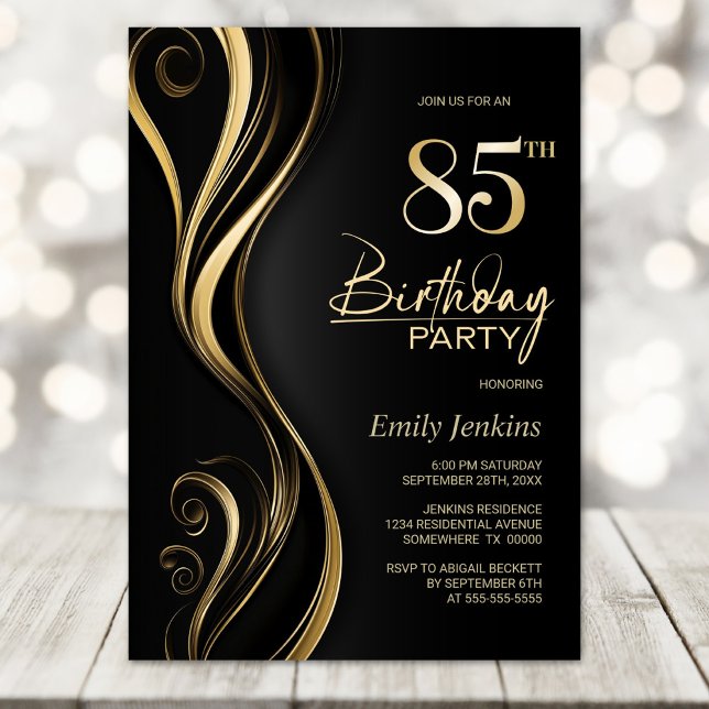 Invitación Moderno Black Gold 85th Birthday Party (Subido por el creador)