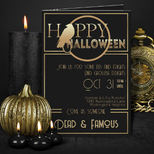 Invitación Moderno Black Gold Elegant Adults Halloween Party