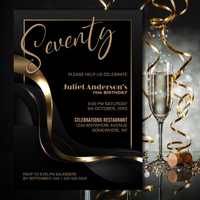 Invitación Moderno Black Gold Fiesta de cumpleaños 70 (Subido por el creador)
