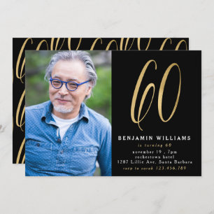 Invitación Moderno Black & Gold Photo 60th Birthday Party