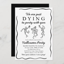 Invitación Moderno Black Hand Drake Skeletons Halloween Party