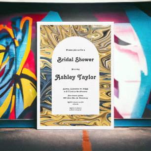 Invitación Moderno Black Melted Gold Abstract Bridal Shower