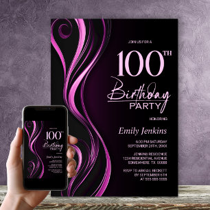 Invitación Moderno Black Pink 100th Birthday Party