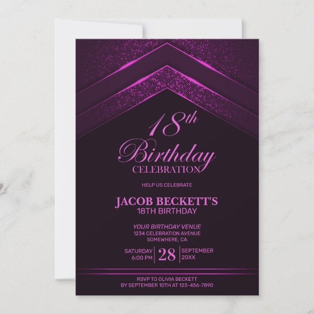 Invitación Moderno Black Pink 18th Birthday Party (Anverso)