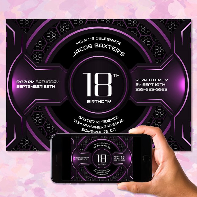 Invitación Moderno Black Pink 18th Birthday Party (Subido por el creador)