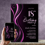 Invitación Moderno Black Pink 18th Birthday Party<br><div class="desc">Invite a sus amigos y seres queridos con esta moderna invitación a la fiesta de cumpleaños 18 en color negro y rosa. El área de texto de personalizable de esta plantilla de invitación le permite incluir sin esfuerzo todos los detalles necesarios para su celebración especial de cumpleaños, incluyendo la fecha,...</div>